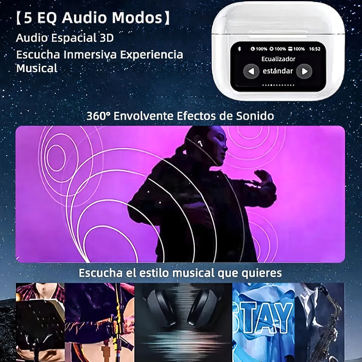 Auriculares Inalámbricos Basike Ba-FON6696 TWS con Estuche de Carga con Pantalla Táctil a Color